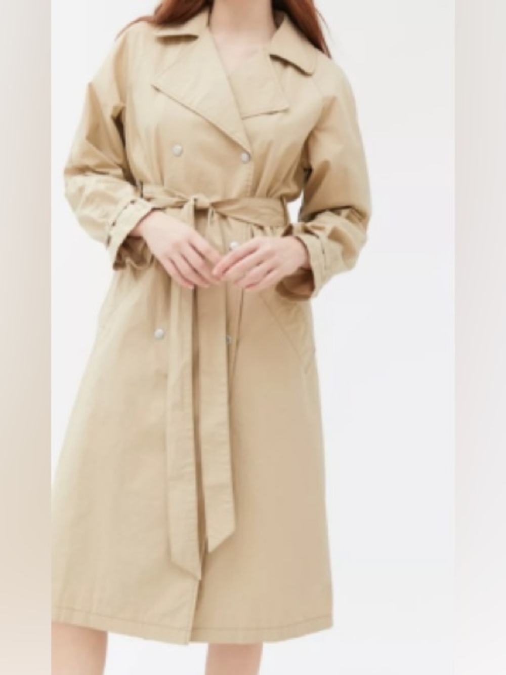 Urban Outfitters Tan Double-Breasted Trench Coat with Belt